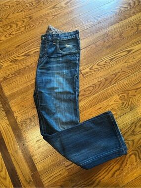 Stitch's Men’s Dark Blue Bootcut Jeans - Faded Wash Size 34